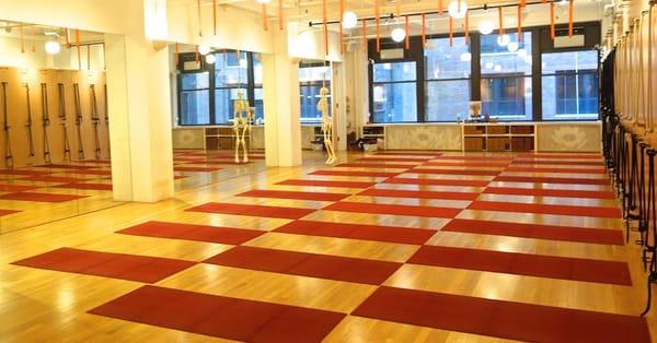 Large studio at Yoga Union, with a checkerboard of mats!