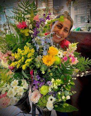 We have fresh bouquets daily in our florist. We also do custom arrangements for local delivery.