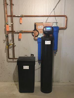 High efficiency Water Softener with sediment & carbon filtration for this town water with high hardness, chlorine & sediment.