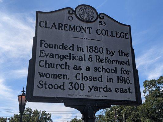 Claremont College Historical Marker, Hickory