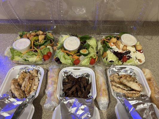 Grilled Chicken and steak tip salads with Greek dressing