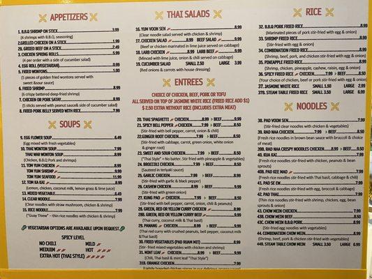 Menu as of December 2020