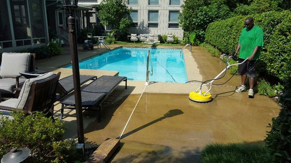 Pressure washing pool area