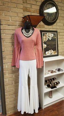 Peplum mauve sweater with wide legged dress pants