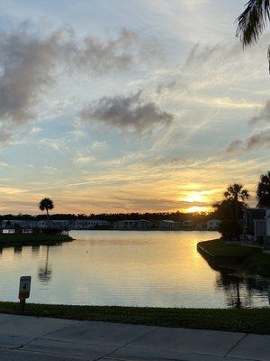 Beautiful sunset over the lake behind the clubhouse.