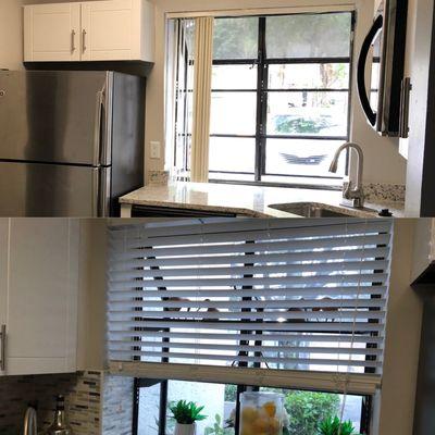 Bottom picture is what the updated kitchen window is supposed to look like , top picture is what I moved into