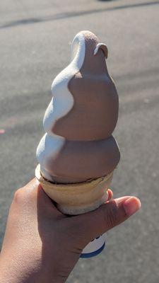 Chocolate vanilla swirl cone