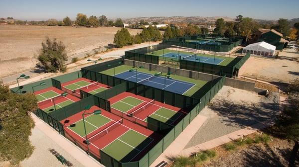 A sky view of our pickleball courts and our tennis courts