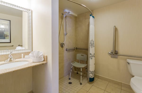 Our accessible suites options have bathtubs with grab bars or roll-in showers.