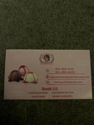 Business Card for Miss Mary's Premium Icecream