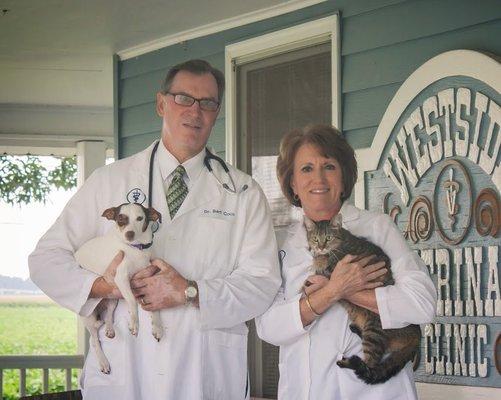 Dr. Bert & Dr. Sally Coco with two of their pets, Lizzy & Tallulah.