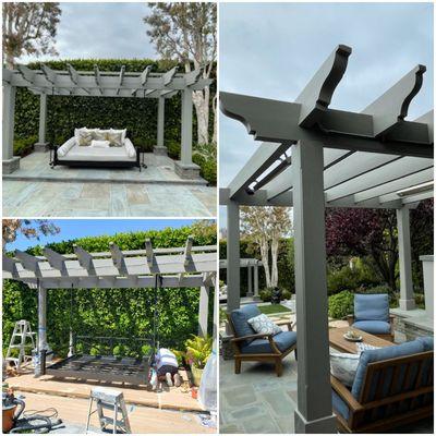 Exterior trellis and swing ready for enjoy the summer and relaxing.