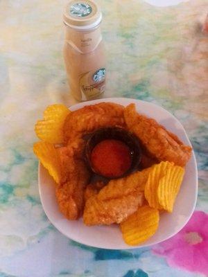 Crispy Chicken  strips with  buffalo sauce. Yummy