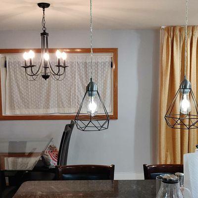 New lighting with dimmer switches
Chandelier and pendants