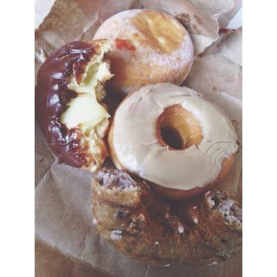 Jelly donut, boston Creme, maple, and blueberry glazed