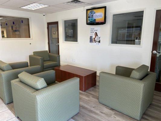 Our newly remodeled wood floors for our waiting area!