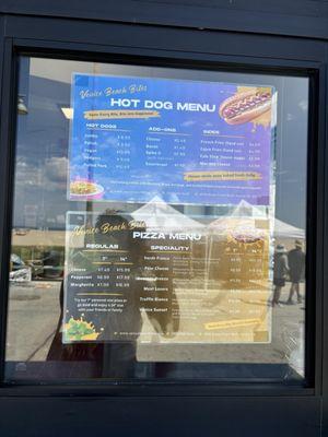 Hot dog and pizza menu