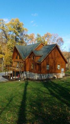 Finish product of staining log home