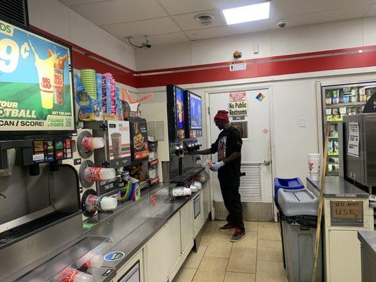 They have a variety of soda, slurps, and coffees  Fountain drinks to choose from.