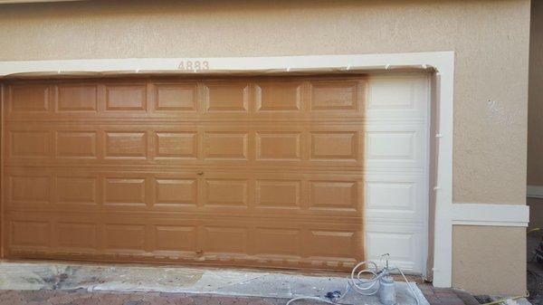 Garage door woodgrain base coat