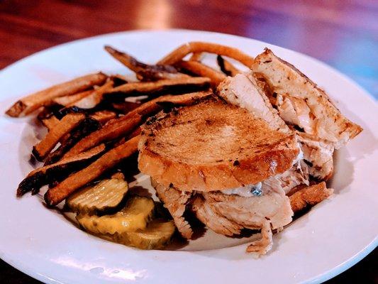 Turkey Reuben - thick-cut turkey, saurkraut, Swiss cheese,1000 island, rye bread w/ side