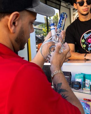 Customer looking at water pipe.