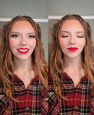 Natural bridal makeup with a bold lip