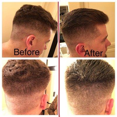 Before and after of the fade he fixed.