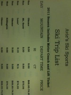 A little snapshot of the Avie's 2011 ski trip list! Print it out on the Avie's Ski & sport Facebook fan page!