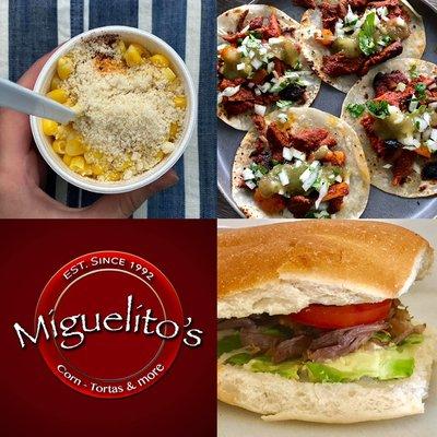 Elote en vaso, tortas y tacos al pastor