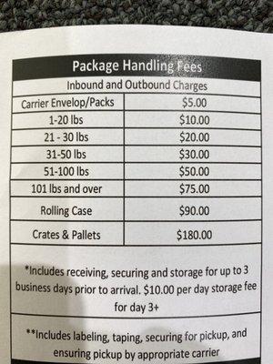 Since this UPS store is located inside the Westin Hotel, they charge package handling fees.