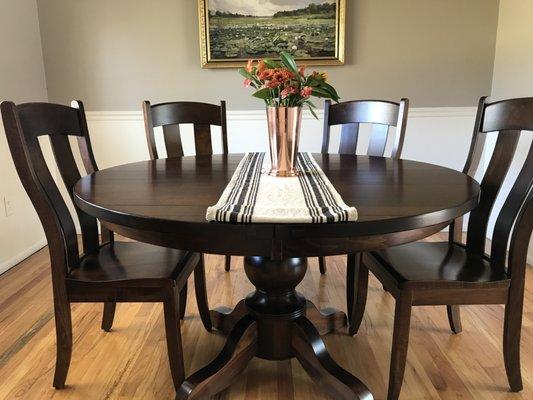 The Carson Pedestal Table in a customer's home.