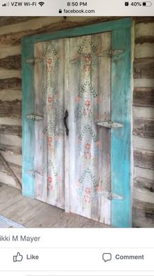 Shabby Chic Cabin door with custom designed stencil patterns