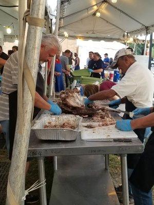 Fresh lamb meat right off the spit