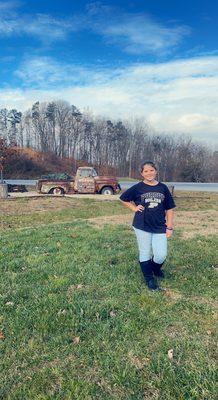 Coolest Old Truck I've ever seen in front of a Harley Davidson w my awesome niece