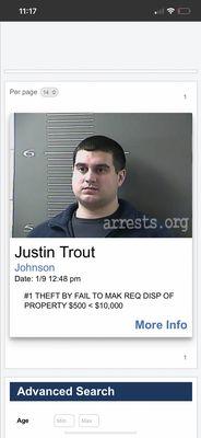 Here's the truth about Justin Trout folks. Mug shot when he ripped off little old lady.