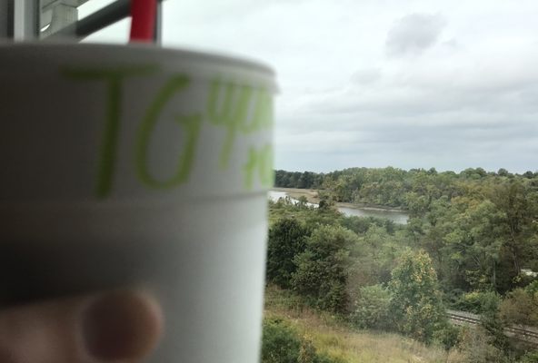 Total grain PB & chocolate w/ added cafe bustelo. Overlooking the Delaware river's Newbold channel at low tide (view is my own)