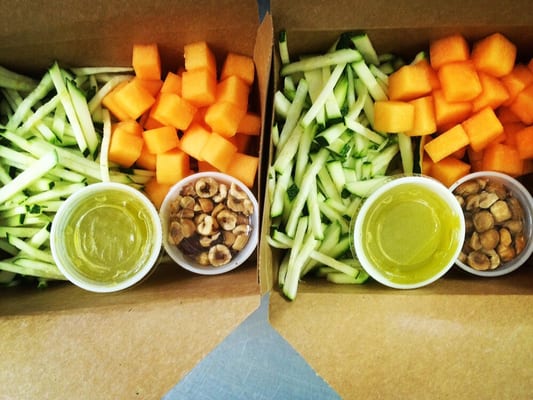 Box lunch of summer salad with melon & zucchini