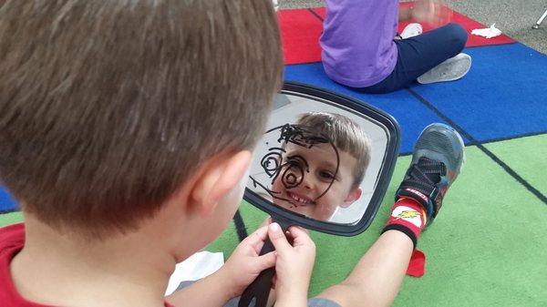 Preschool fun with mirrors.