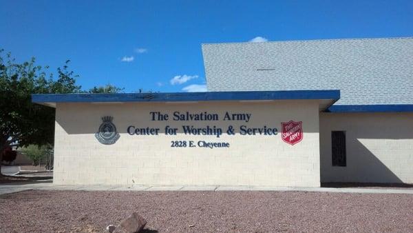 The Salvation Army. Front facade. Cheyenne RTC bus route has a stop right in front of it.