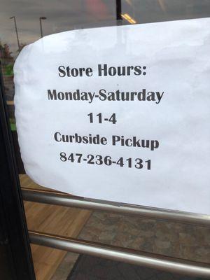 Hours during the pandemic and curbside pickup available