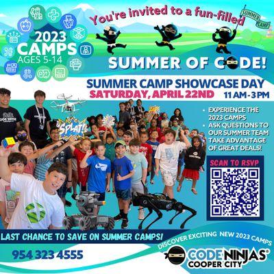 2023 Summer Camp Open House Saturday Apr 22nd at 11 AM.