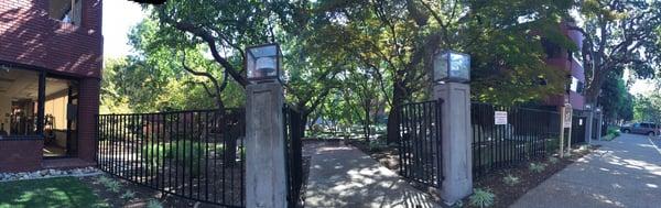 The main entrance to the charming garden atrium, where the Hookston Square Café is located at the other end. Aug 2015.