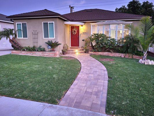 Sand, stone, mocha Courtyard pavers for our small porch and walkway.