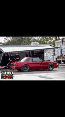 Mikes SBF foxbody dragcar we built getting some Love at pinks all out!