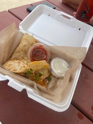 Chicken quesadilla... cheesy, big, and delicious!!!