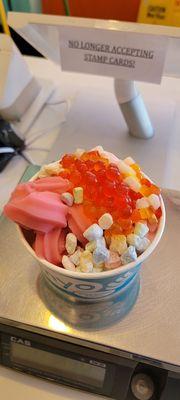 Strawberry Lemonade, Strawberry Shortcake and Plain Tart. W/ Marshmallow, Strawberry Boba, mixed jelly, and colorful mochi.