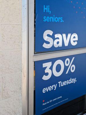 Seniors save 30% every Tuesday!