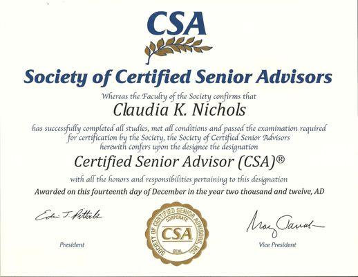 Certified Senior Advisor®, Society of Certified Senior Advisors