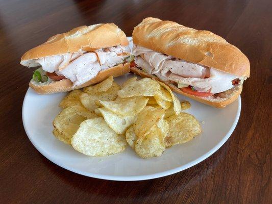 The Rehoboth:  turkey club with, hickory-smoked bacon, lettuce, tomato, and mayo on a fresh-baked baguette. A great sandwich!